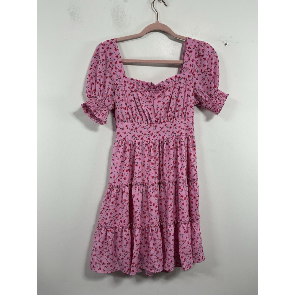 Girls Blu Pepper Fit And Flare Lined Mini Dress Small Pink Puffy Sleeves Ruffles